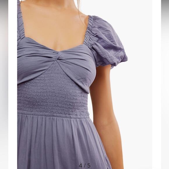 NWOT Free People Boho Sundrenched Smocked Puff Sleeve Maxi Blue Granite- M - Picture 6 of 14